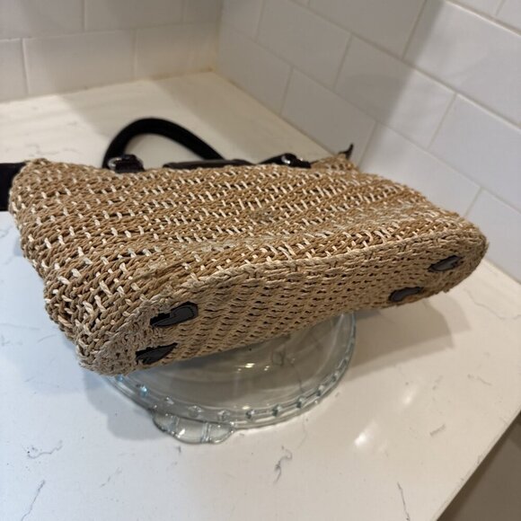 BRIGHTON Handbag Braided Leather Woven Straw Rafia Satchel Purse Heart Y2K - Picture 14 of 16